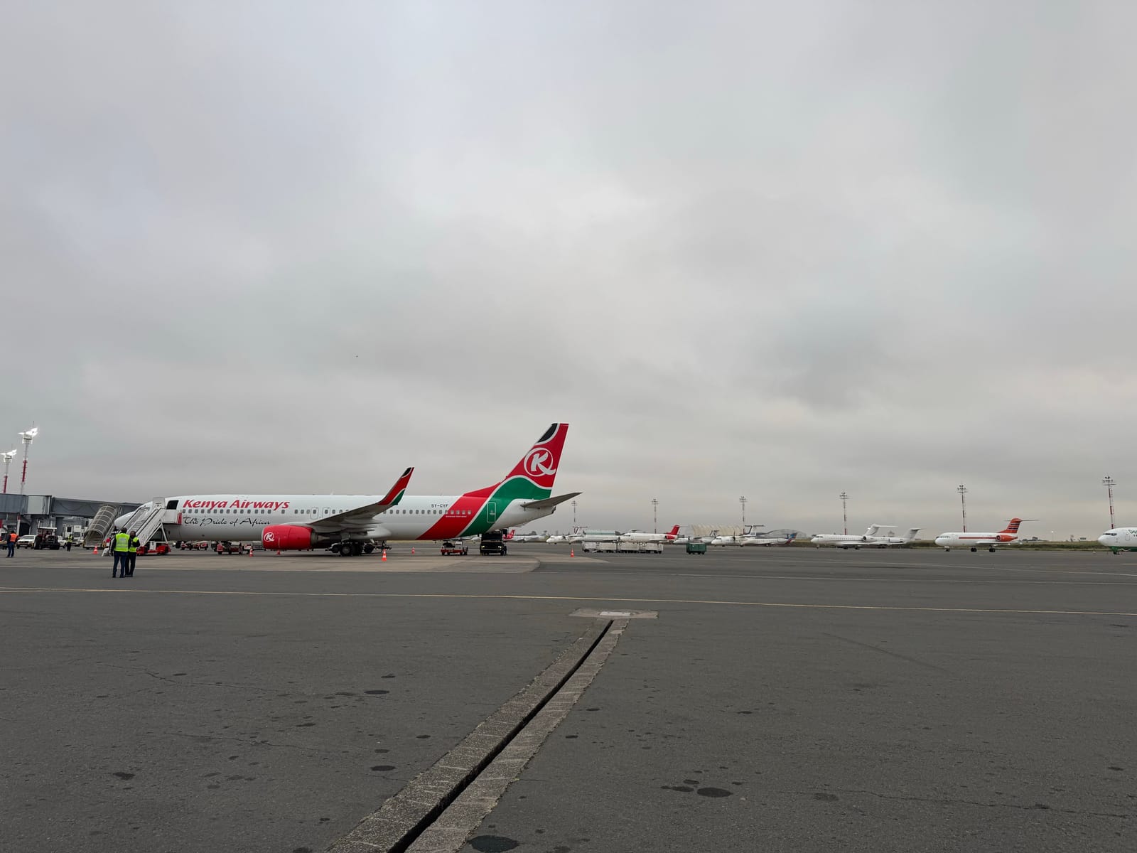 Kenya Airways jets on the apron at Jomo Kenyatta International Airport, Nairobi (file photo, 2025).