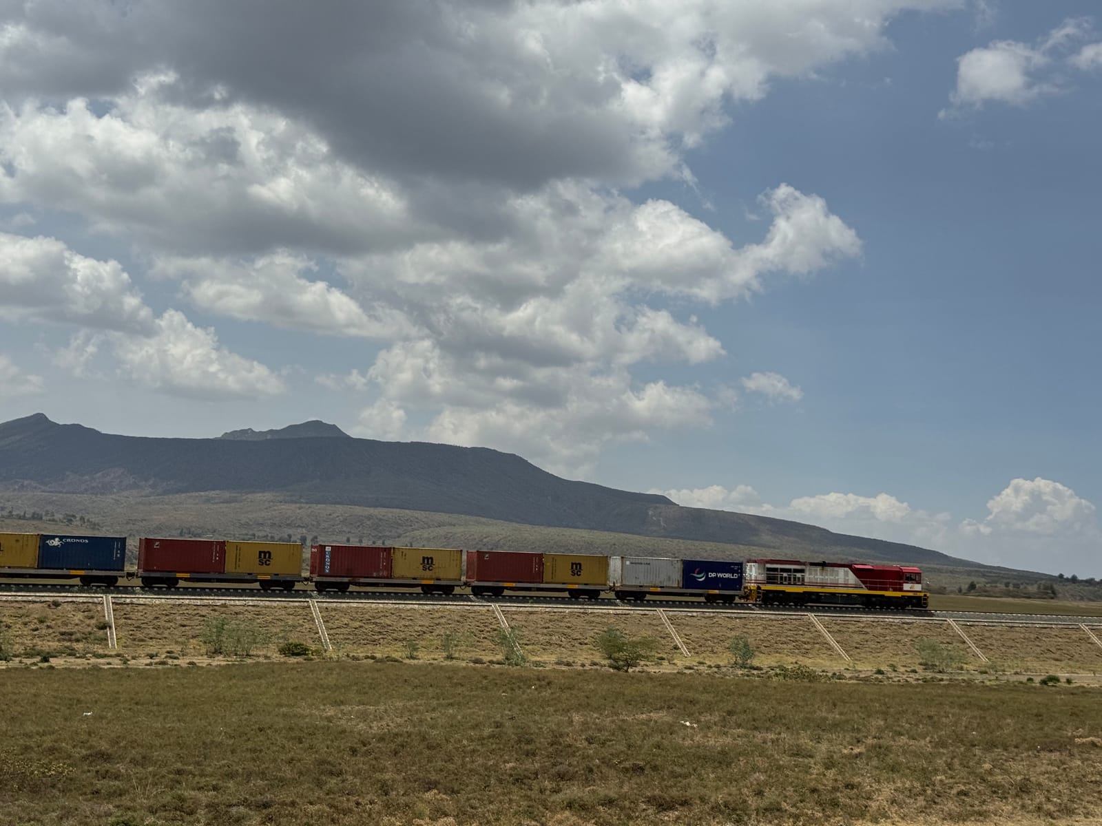 A container freight train crossing the plains near Naivasha (file photo, January 2026).