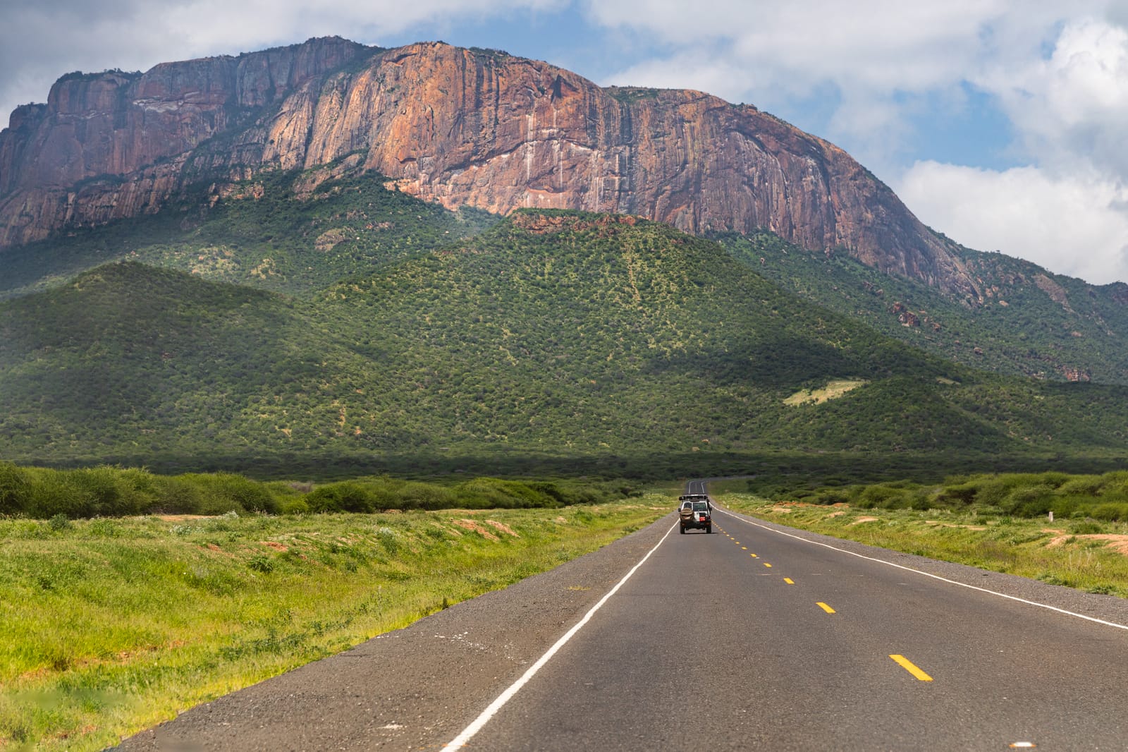 Mount Ololokwe and the A2 road in Samburu County, northern Kenya, 2023. File photo of the county; it does not show the police operation or the affected families.
